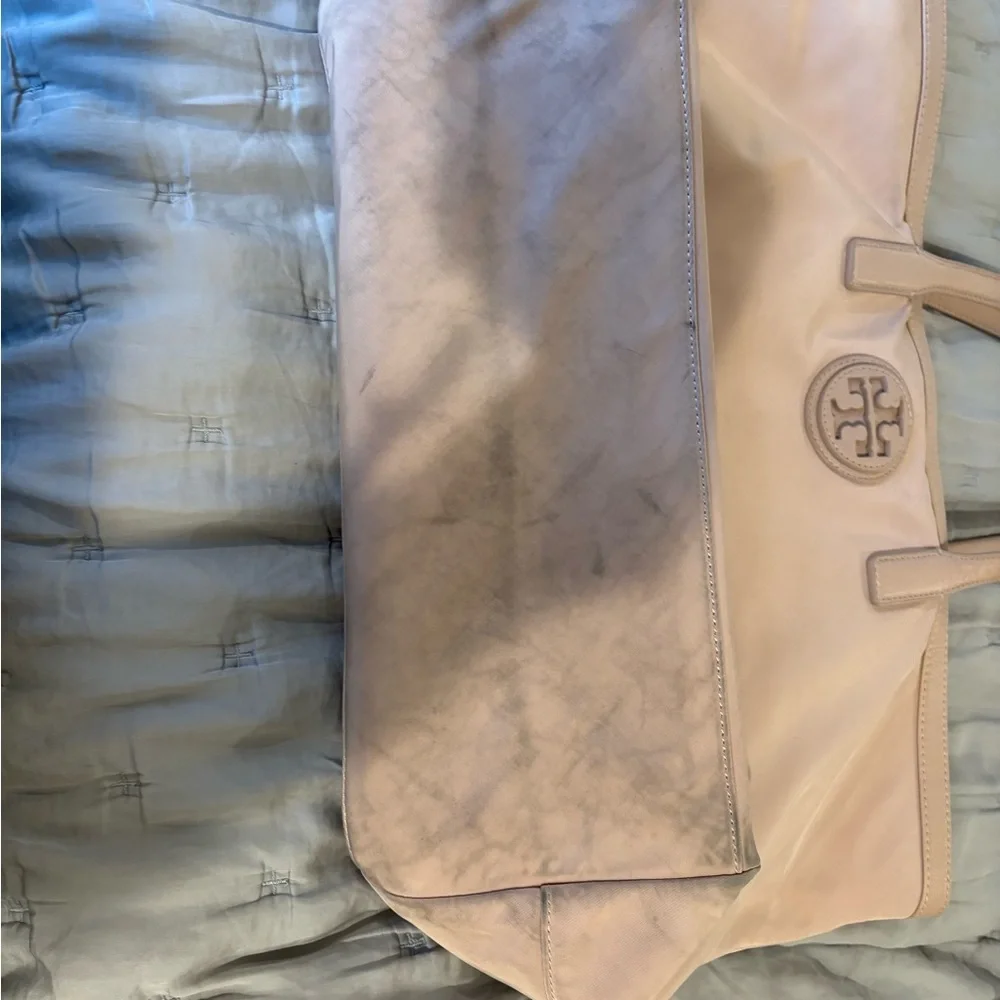 Tory Burch Blush Pink Nylon Tote with Logo Medallion